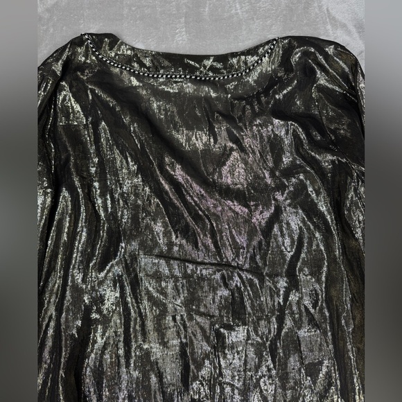 J.Crew Silk Metallic Blend Gold Shimmer Boho Long Sleeves Tunic Blouse Size 8 - Picture 13 of 16